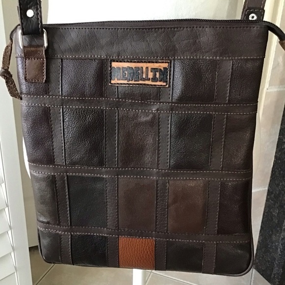 Leather Crossbody Purse Medellin Colombia Patchwork Butterfly Handmade Vintage - Picture 6 of 16